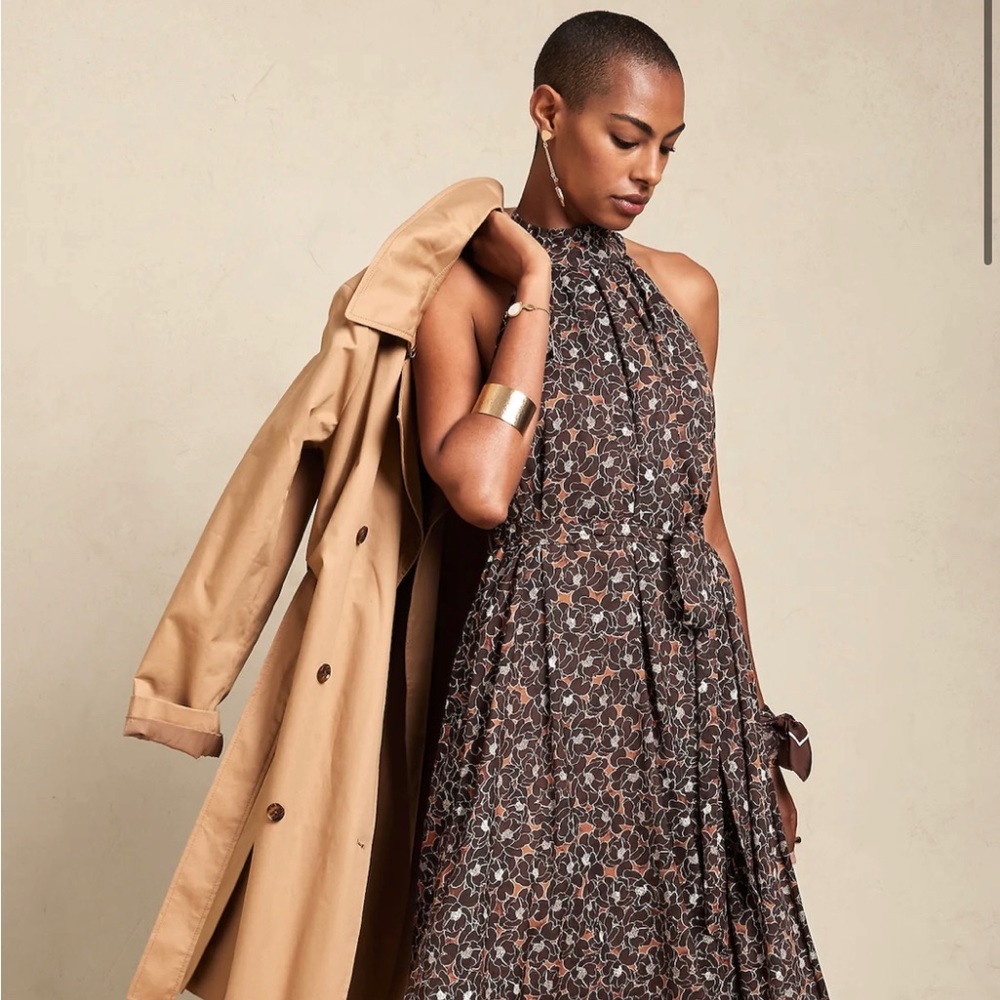 Banana Republic Halter midi dress in Rustic Brown print